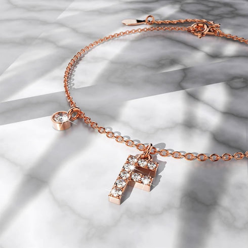 Solid 925 Sterling Silver Initial Crystal Personalised Alphabet Letter Bracelet Rose Gold Filled